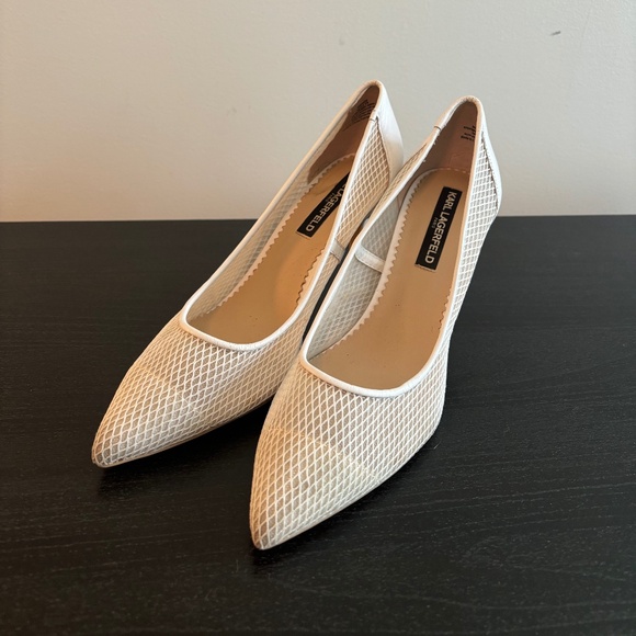 KARL LAGERFELD PARIS RAZI KITTEN HEEL PUMP IN WHITE FABRIC - Picture 4 of 7